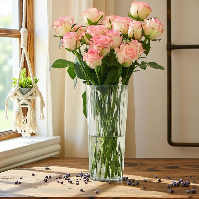 2 Clear Plastic Flower Vase, 10.2" Acrylic Rose Bouquet Vases for Home Decor Centerpieces Wedding Birthday Mothers (D4.6 2 + 2 Holder)