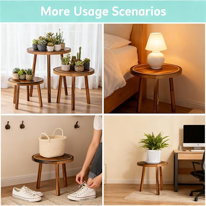 3 PCS Wood Plant Stands Indoor, Three Sizes of Plant Stands Suitable for 6-15 Inch Pots, Single Plant Holder and Wood Stool, Mid-century Modern Plant Pot Stand, Tall and Short Flower Pot Stand