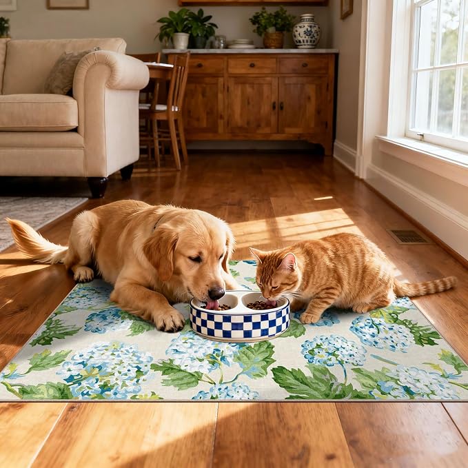 Floral Outdoor Rug - 28" x 43" Front Door Mat Indoor Outside Entrance Non-Slip Washable Outdoor Mat Light Blue Green Flower Rug for Entryway Kitchen Bedroom Layered Doormat for Front Porch