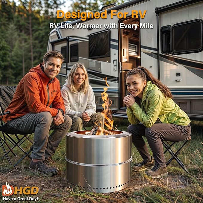 HGD 16 inch Smokeless Firepit, Stainless Steel Fire Pits, Smokeless Fire Pit for Outside with Carry Bag for Camping Backyard Patio Garden Picnic