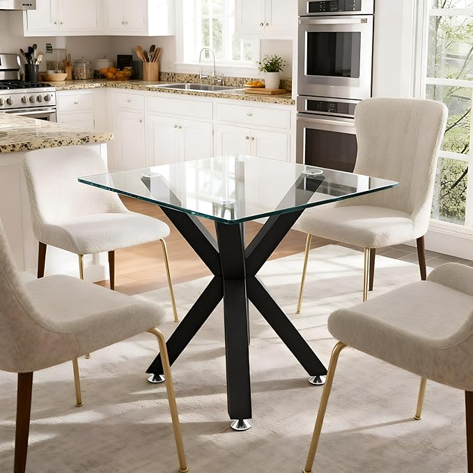 FUSHIAIPTC Metal Table Legs 28 Inch, Artistic Heavy Duty Dining Table Base with Suction Cups & Pre-Drilled Holes, Fits Glass Marble Wood Tops, DIY Desk Coffee Table Legs, 1000LBS Capacity, Black