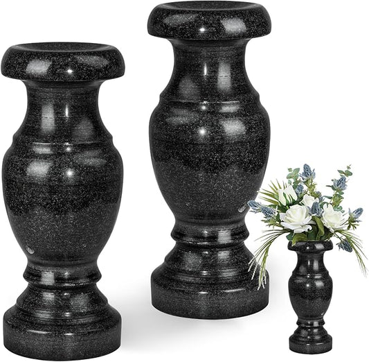 Cemetery Memorial Vase, Natural Granite Stone Flower Vases with Draining Holes for Home Tabletop, Cemetery Flowers, Memorial Grave Headstone Decorations (2Pcs, 10 Inches)