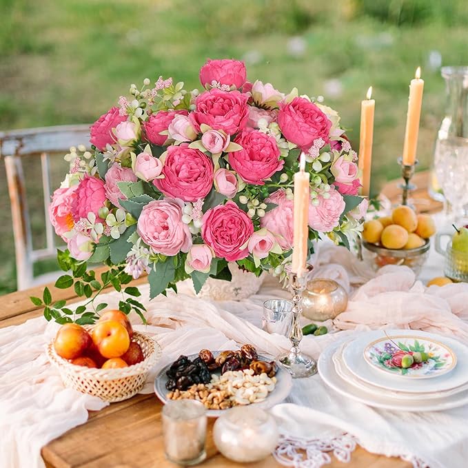 SOMYTING Peonies Artificial Flowers, Fake Flowers Pink Peonies Faux Flowers Vintage Artificial Silk Flower Peonies Bouquets Floral Arrangements Home Wedding Party Coffee Table Decor (Rose Pink, 2PCS)