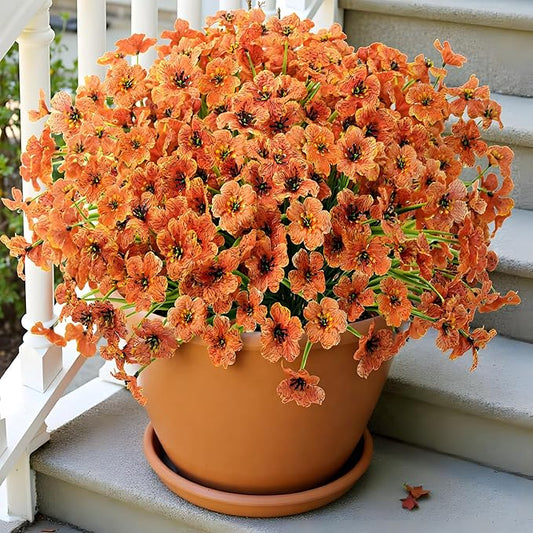 Uieke 72 Bundles Artificial Fall Flowers for Outdoors UV Resistant No Fade Faux Autumn Plants for Outside Home Garden Wedding Party Fall Décor (Orange)