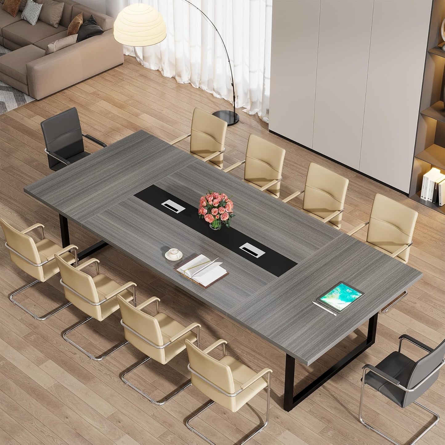 Tribesigns 8FT Conference Table Set - Large Wooden Meeting Table for 10 People | Durable Metal Frame