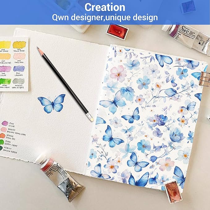 Softan Twin Floral Sheets, Microfiber Blue Flower Printed Fitted Sheets with Non-Slip Corner Straps and 15" Deep Pocket, Butterfly Patterned Cozy Bed Sheets, Single Sheets & Pillowcase Sets