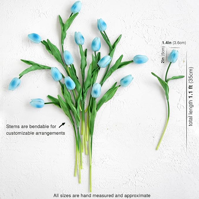 FiveSeasonStuff Real Touch Tulips Artificial Flowers – 15 Stems Faux Tulip Bouquet in Gift Box for Wedding, Home Decor, Party, Floral Arrangements (Arctic Blue)