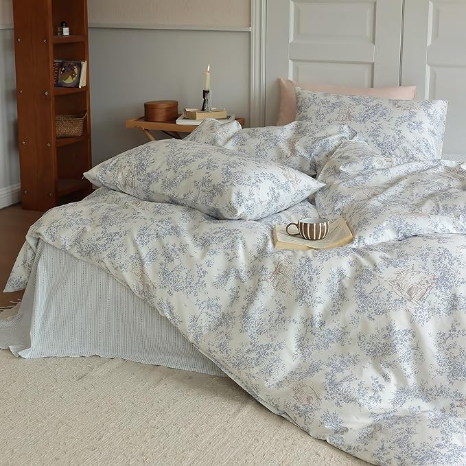 LifeTB Vintage Boho Floral Duvet Cover Twin Chic Flower Print Bedding Set Farmhouse Cabin Country Style Floral Comforter Cover with 2 Pillowcases Cotton Floral Cottagecore Bedding Collection