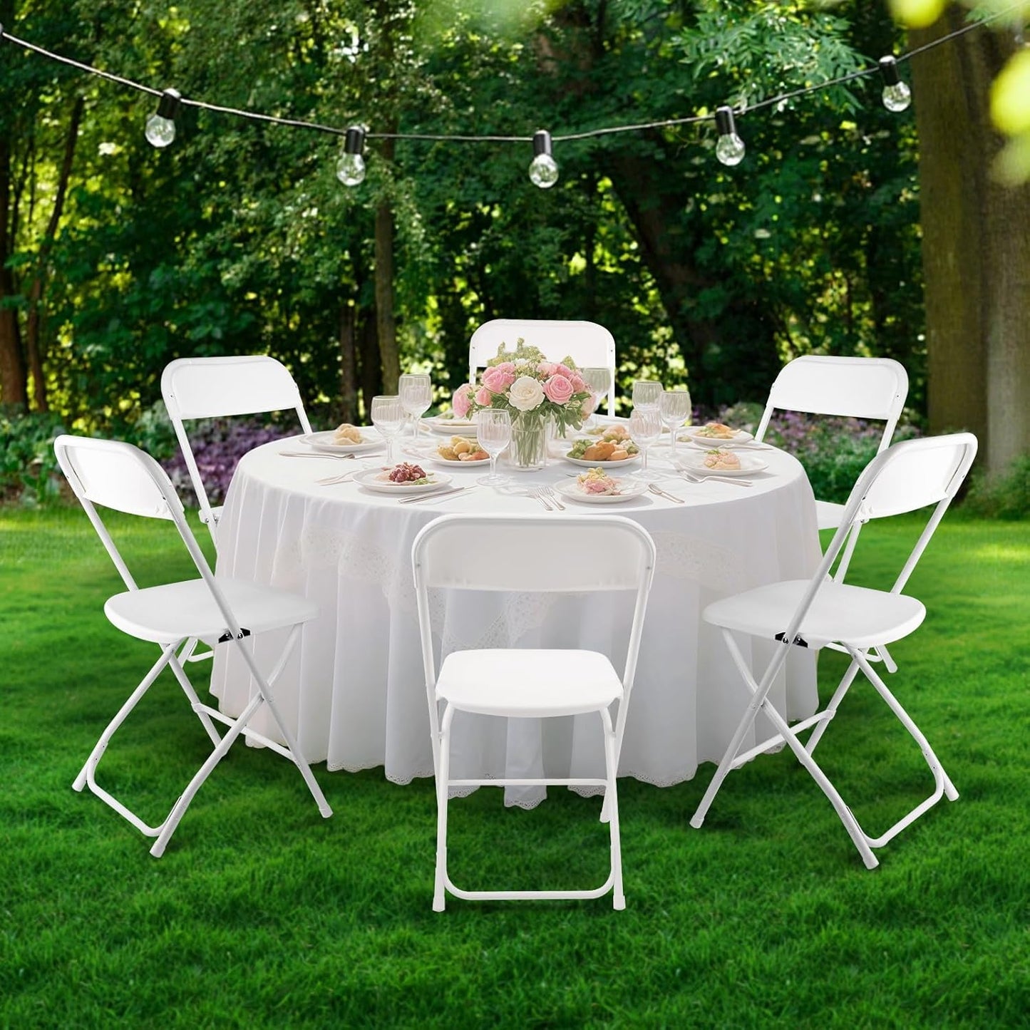 White Folding Chairs - 10 Pack Portable Stackable Design | Durable Indoor/Outdoor Use, 400lbs Capacity