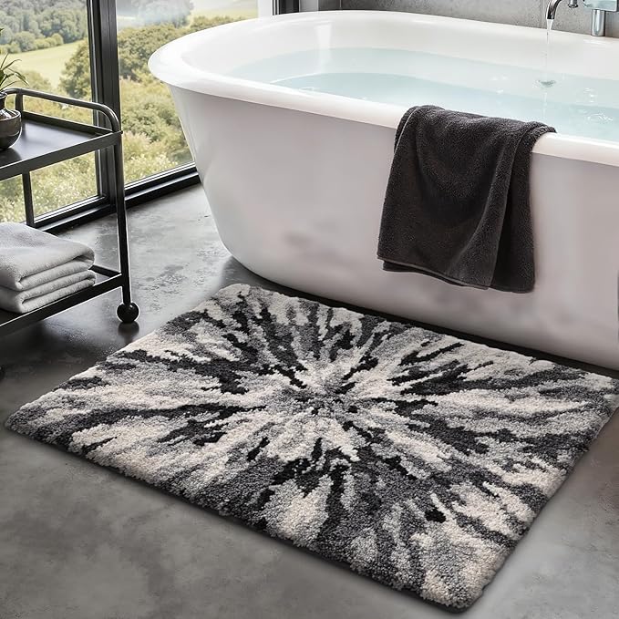 LUMI Bathroom Rugs, Soft Absorbent Bath Mat for Modern Home Decor, Non-Slip Quick-Dry Bath Rug, Machine Washable Floor Mat for Shower and Tub, Entryway, 20"x32", Grey