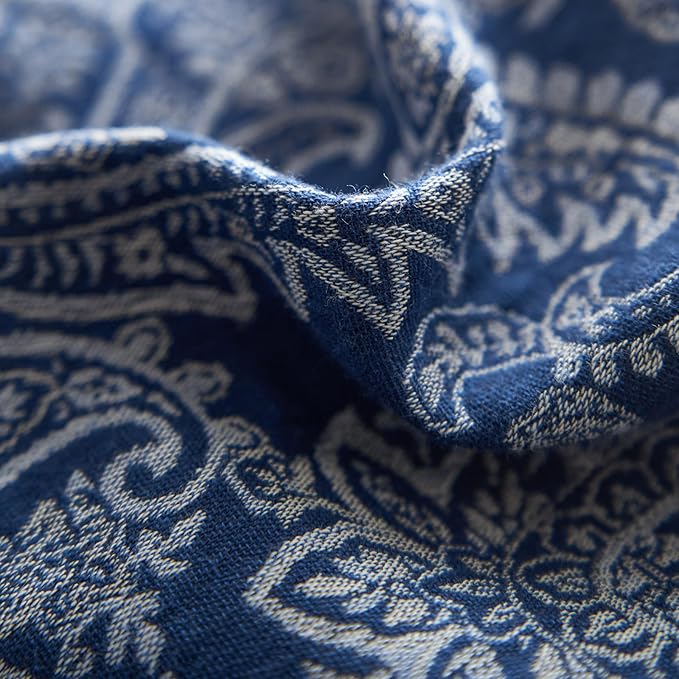 Navy Blue Duvet Cover Twin XL Vintage Boho Paisley Duvet Cover Exquisite Jacquard Bedding Set Cotton Linen Yarn-Dyed Textured Duvet Cover Cozy Breathable Floral Boho Bedding Comforter Cover Twin XL