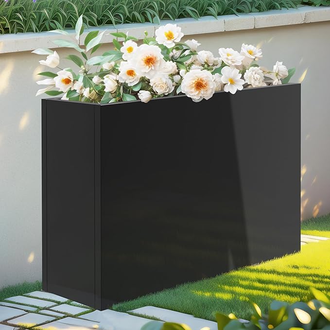 Metal Planter Box 36” x 12” x 24”, Heavy Duty Tall Rectangle Planter Box with Removable Insert Shelves for Porch, Garden, Patio, Yard