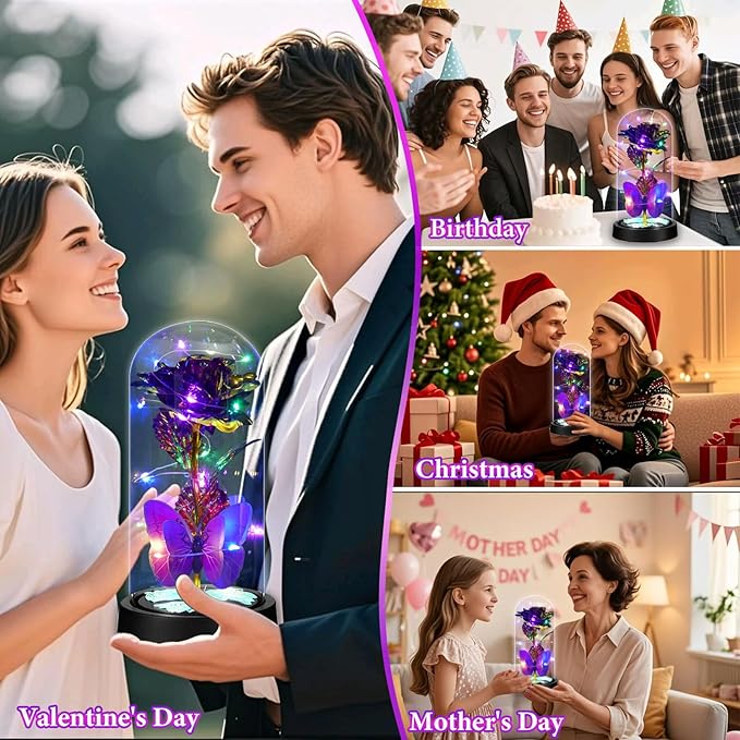 Birthday Gifts for Women Forever Rose with Colorful Lights in Glass Dome Eternal Flowers for Mom Christmas Valentines Day for Grandma Glass Flowers