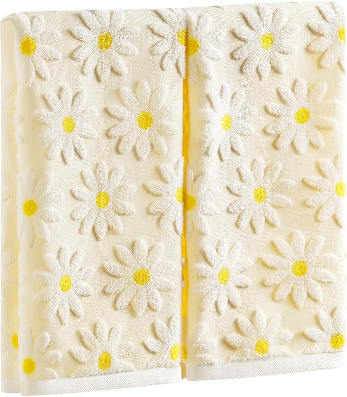 Quera 2 Pack Hand Towels Spring Summer White Flower Daisy Farmhouse Cotton Bathroom Decorative Towels Set for Drying, Cleaning, Cooking, Holiday 13.7'' x 29.5''