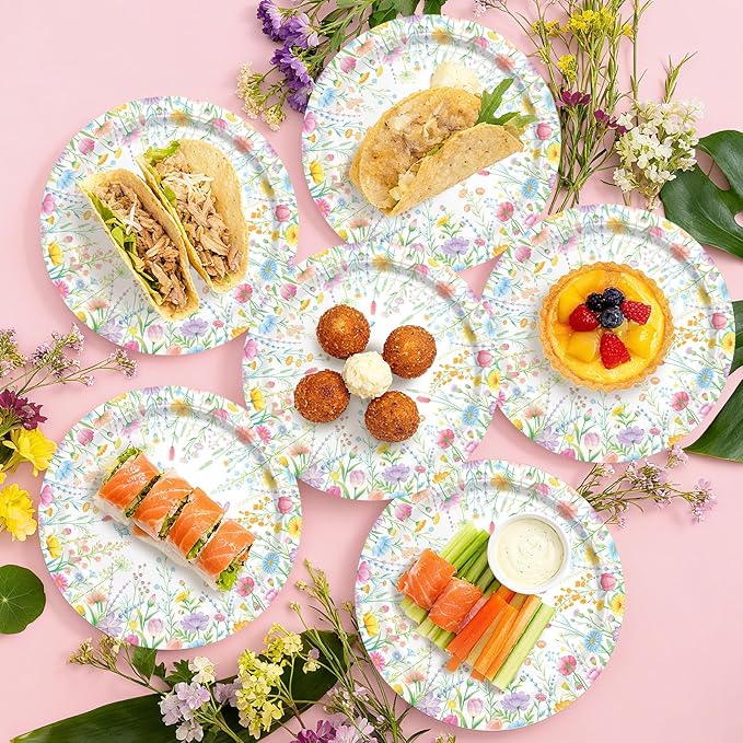 Wildflower Party Decorations Set for 16 - Flower Birthday Decorations with Dinner & Dessert Plates and Napkins for Wildflower Baby Shower Decorations
