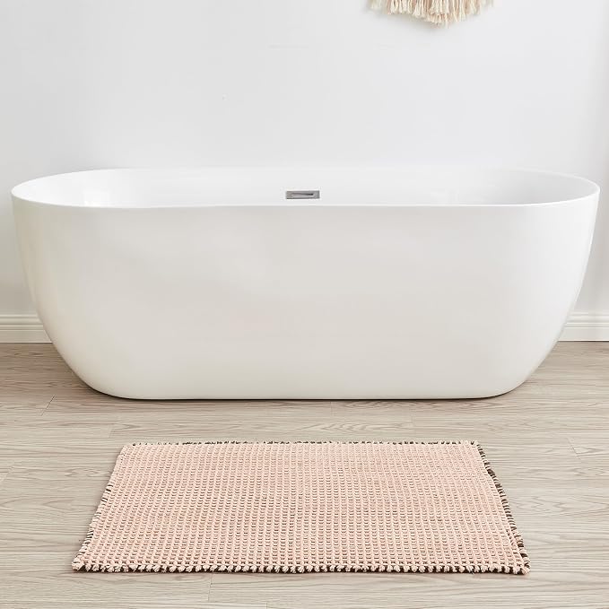 Douceur Waffle Bath mat for Bathroom Floor Non Slip, Super Soft Acrylic Blend Bath Rugs with Tassels, Quick Dry Bathroom Rugs Machine Washable, 24" x 36", Brown