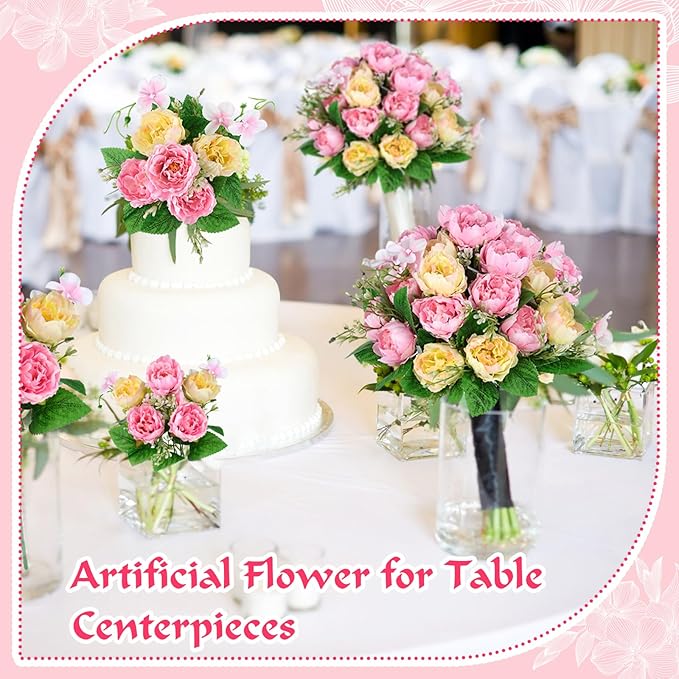 Olgaa 12 Bundles Peonies Artificial Flowers Fake Peony Bouquet Faux Peonies Flowers Bulk with Stems Flower Balls for Centerpiece Table Decorations Wedding Bridal Floral Arrangement (Pink)