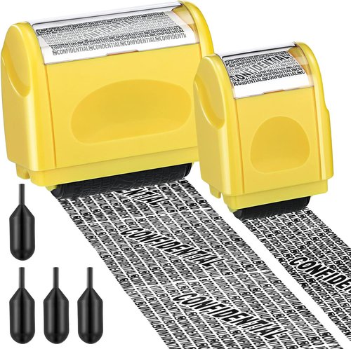 Nezyo Identity Protection Roller Stamp - 2 Pack Privacy Blocker with 4 Refill Inks | Yellow