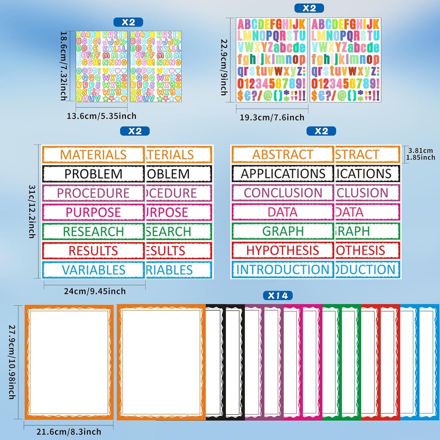 VinTS Colorful Self-Adhesive Science Fair Display Boards - 22 Sheets of Personalized Letter Stickers for Classroom & Office