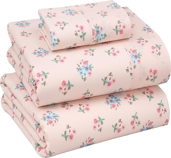 RUVANTI 100% Cotton Twin XL Sheet Sets, 3 Pieces, Soft & Breathable Percale Weave Bedding, Deep Pocket 16", Hotel Standard, Crisp Cool Feel, Durable, Perfect Size Floral Sheets, Spring On
