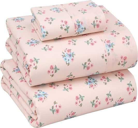 RUVANTI 100% Cotton Twin XL Sheet Sets, 3 Pieces, Soft & Breathable Percale Weave Bedding, Deep Pocket 16", Hotel Standard, Crisp Cool Feel, Durable, Perfect Size Floral Sheets, Spring On