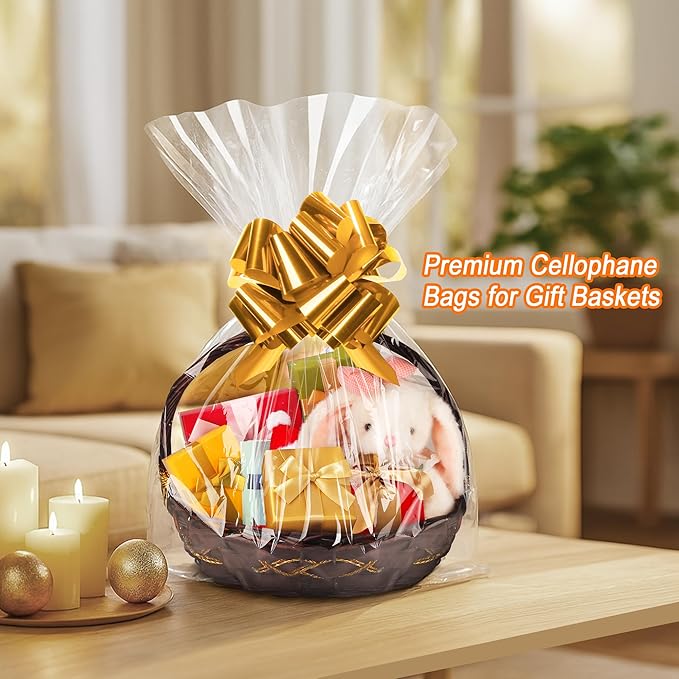 TMIOLUD 10PCS Extra Large Cellophane Bags, 30x40 Inches Premium Clear Cellophane Wrap for Gift Baskets, Clear Gift Bags Packaging 2.6 Mil Thick