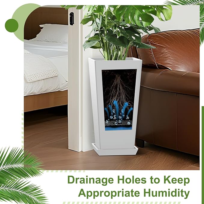 24" Tall Planters for Outdoor Plants, Set of 2 Large Outdoor Planters for Front Porch Decor with Drainage Hole, Tall Planter(White)