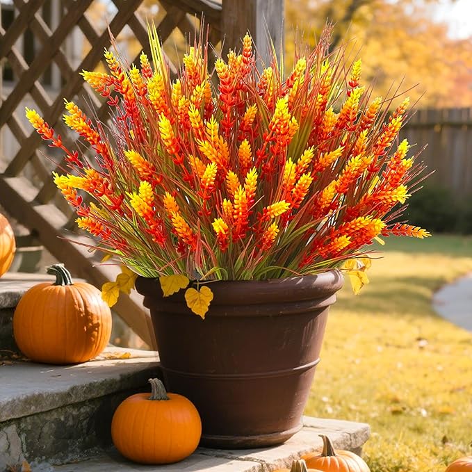 Artificial Plants Outdoor, 20 Pcs Fake Mums Flowers UV Resistant Outdoor Plants, Artificial Fall Flowers Plastic Faux Plants Shrubs for Home Porch Garden Yard Window Box