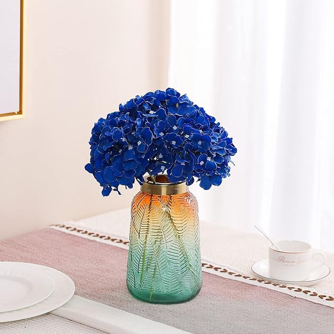 Fake Blue Hydrangea Artificial Flowers - Faux Silk Hydrangeas Flowers Heads with Stems Real Touch for Home Wedding Party Table Decor(Royal Blue,Pack of 10)
