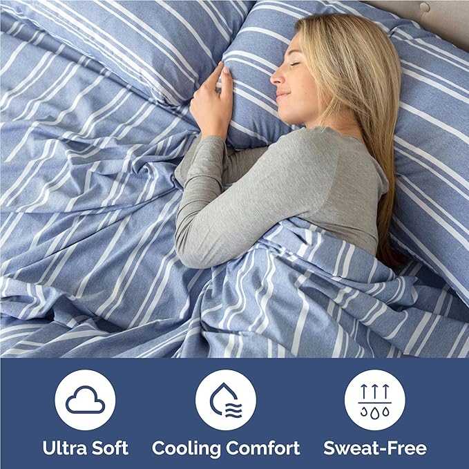 Twin XL Size 3 Piece Sheet Set - Comfy Breathable & Cooling Bed Sheets Set - Hotel Luxury Bedding for Women, Men, Kids, Teens, Boys & Girls - Deep Pockets and Wrinkle Free - Oeko-Tex - Blue Stripes 3