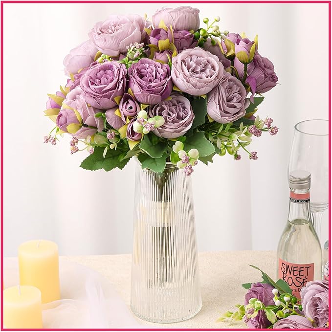 Olgaa 12 Bundles Peonies Artificial Flowers Artificial Peonies Silk Flowers Bulk Fake Peony Bouquet for Bridal Shower Decorations Wedding Table Centerpiece (Purple)