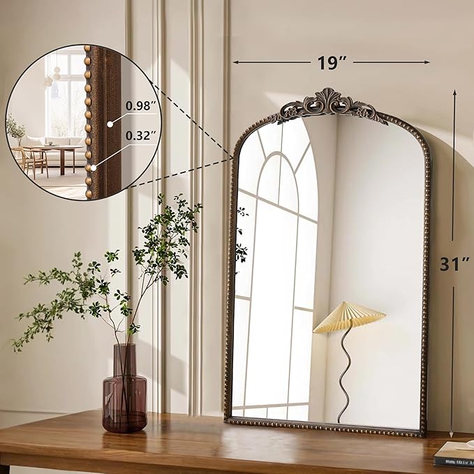 Micasso Vintage Arch Bronze Mirror: 31"x 19" French Baroque Antique Mirror - Traditional Ornate Decorative for Wall/Bathroom/Entryway/Hallway - Home Decor for Living Room