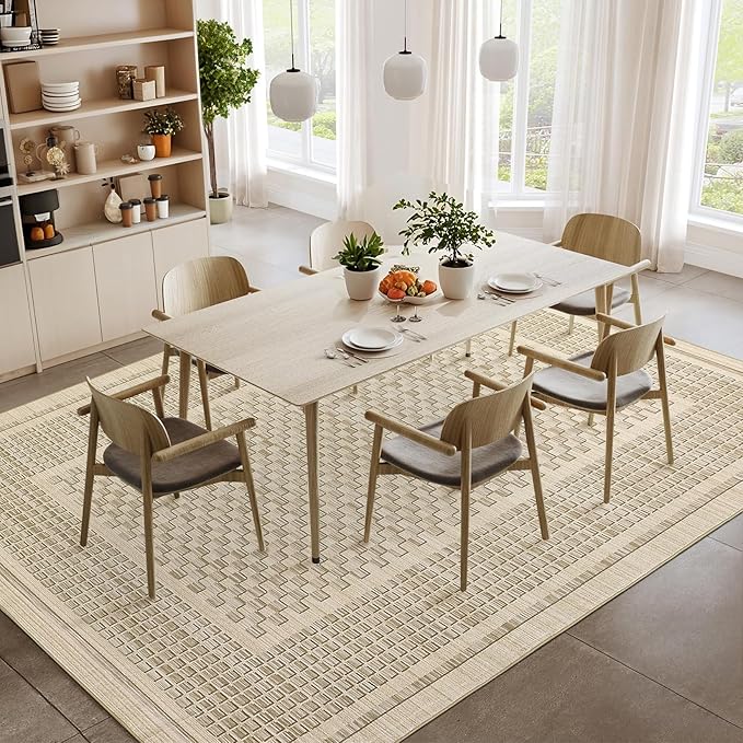 Washable Area Rugs 10x13 Rug for Living Room Modern Grey Rug Plaid Large Area Rug for Bedroom Decor Rustic Non Slip Throw Rugs Low Pile Stain Resistant Carpet for Office Dining Room 10'x13'