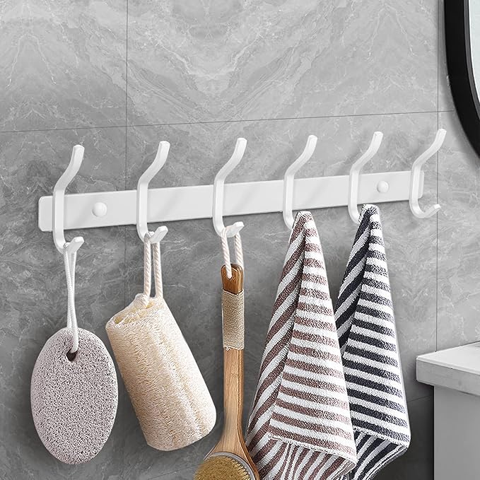 HAMUTH White Wall Hooks Heavy Duty, 23 Inch Coat Hooks Wall Mount with 8 Hooks,2 Packs Wall Hooks Hangers for Entryway, Bathroom - for Hanging Backpack, Bag, Coat, Purse, Hat, Towel, Clothes