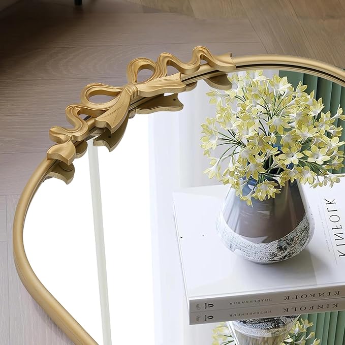 Besdomus Antique Arched Gold Mirror: 32"x24" Large Arch Bow Antique Wall Mounted Mirror - Baroque Traditional Ornate for Living Room/Entryway/Bathroom- Ideal for Home Renovations