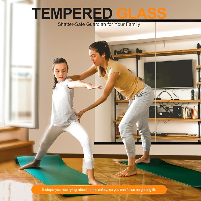 Delma Home Gym Mirror, 50''x25''x2PCS Black Wall Mounted Large Frameless Tempered Glass Wall Mirror for Home Gym, Garage, Bedroom, Bathroom