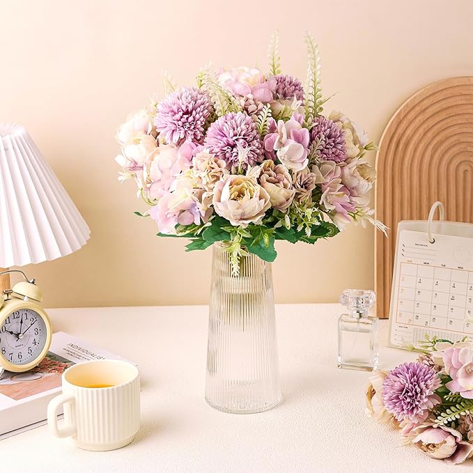 Olgaa 12 Bundles Peonies Artificial Flowers Silk Flowers Fake Peony Bouquet Faux Peonies Flowers Bulk for Wedding Decor Centerpiece Table Decorations (Light Purple)