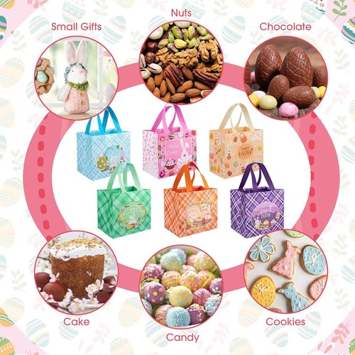 Regine Switzerland Easter Gift Bags - Reusable Bunny Tote Bags for Egg Hunt | 6-Pack with Handles
