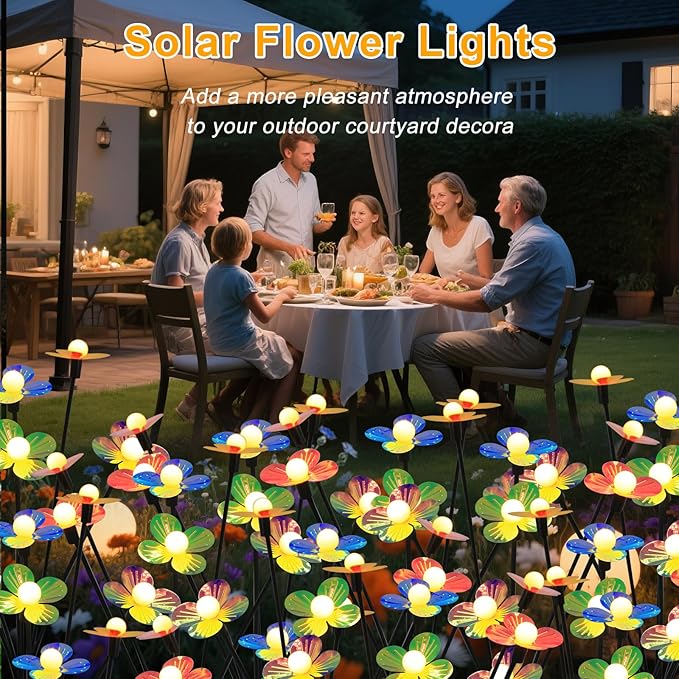 Solar Flower Lights Outdoor Waterproof 8 Pack of 32 LEDs Garden Solar Firefly Lights Decorative for Garden, Yard, Backyard