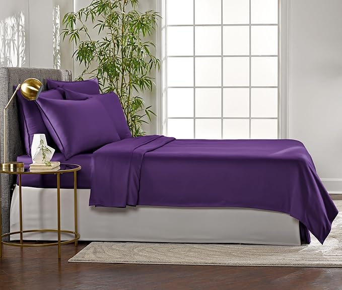Pure Bamboo California King Sheets, Genuine 100% Organic Viscose Derived from Bamboo Bed Sheet Set, Soft & Cooling, Double Stitching, 2 Year Quality Promise (California King, Purple)