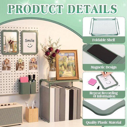Colarr 16 Pcs Dark Green Locker Accessories Set - Magnetic Whiteboard, Mirror & Flower Decor