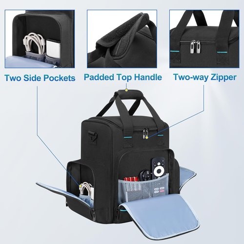 CURMIO Projector Storage Case - Portable Carrying Bag for Nebula Mars 3 & Cosmos Laser 4K | Black with Multiple Pockets
