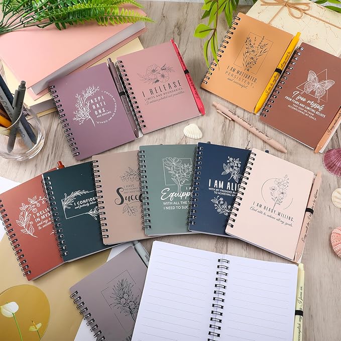Kosiz 48 Pcs/24 Set Positive Affirmation Gifts Gratitude Spiral Notebooks with Pens Motivational Encouragement Notepads Daily Affirmations Journal for Women Valentine Galentine Gifts (Soft)