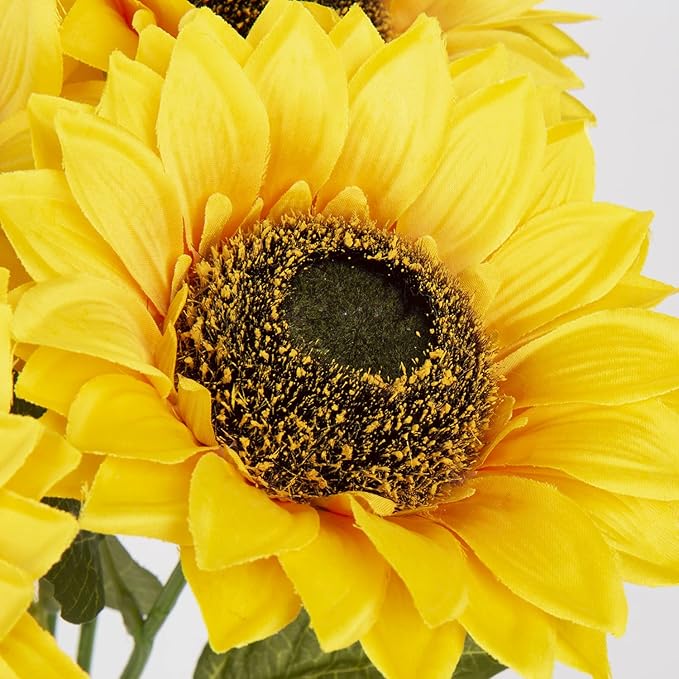 8 Pcs Large Sunflowers Artificial Flowers 6" Full Bloom Long Stem Artificial Sunflower 25.6" Tall Sun Flowers Giant Silk Sunflowers with Stem Fake Sunflower Floral Arrangement for Home Wedding Decor