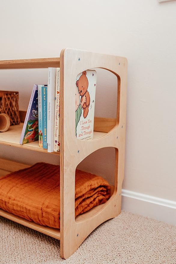 WOOD&ROOM Montessori Bookshelf for Toddlers - Wooden Book and Toy Shelf Organizer - Kids Bookshelf for Nursery, Classroom and Playroom - Front Facing Floor Bookcase for Kids, Childrens Room Storage