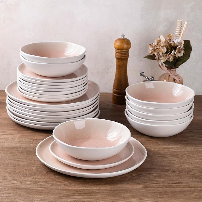 AmorArc Ceramic Dinnerware Sets,Handmade Reactive Glaze Stoneware Plates and Bowls Sets,Highly Scratch Resistant | Dishwasher & Microwave Safe Dishes Set,Service for 8 (24pc)