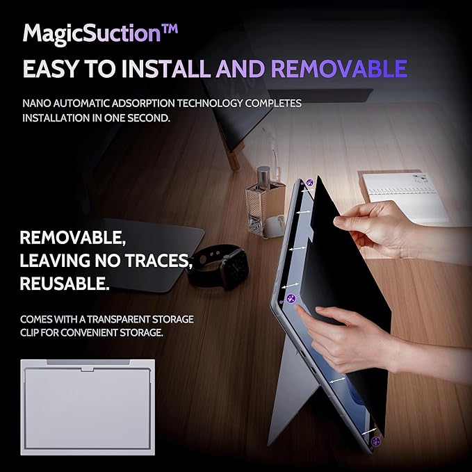 Peslv Privacy Screen for 12.3 Inch Surface Pro 7+/7/6/5/4/3, MagicSuction™ Removable Anti Spy Black Protector, Glare Blue Light Filter for Microsoft Laptop Computer Monitor