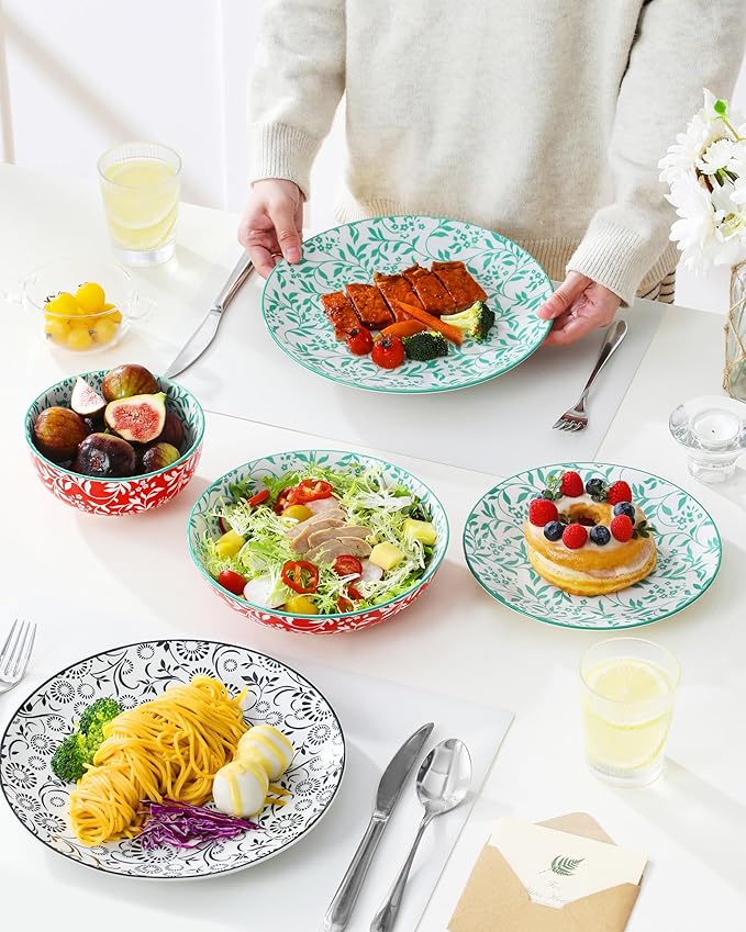 vancasso SELENE Plates and Bowls Set for 6, 24 Pieces Dinnerware Sets, Mircowave and Dishwasher Safe Dishes Set, Porcelain Muted Dinnerware