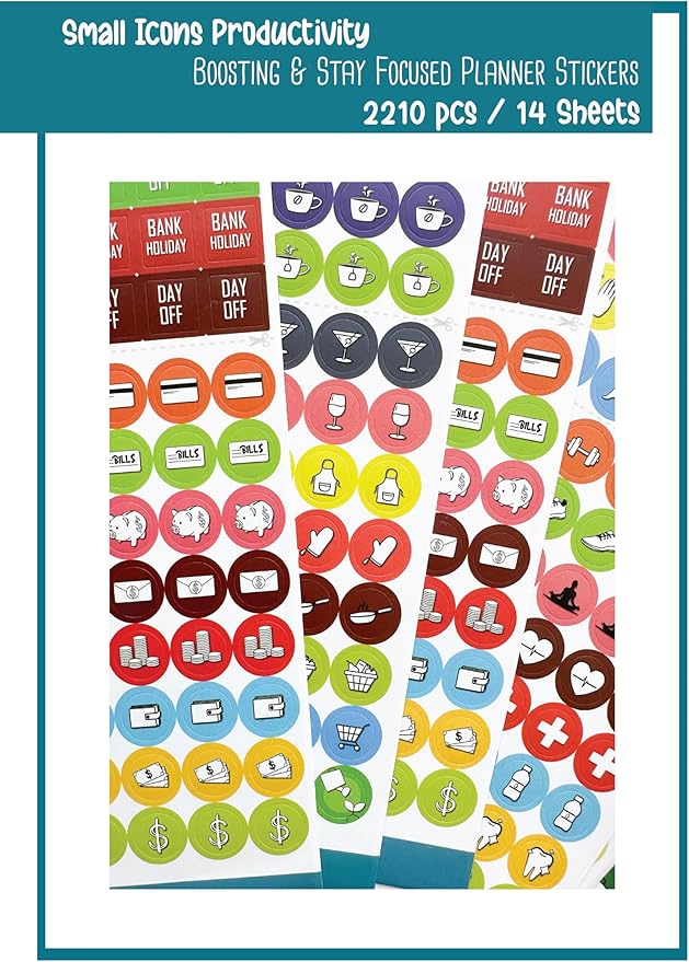 Vladi Creative Mini Planner Stickers - 2210 Pcs, 14 Sheets, Decorative & Productivity-Boosting Colorful Stickers for Journals, Calendars, Scrapbooking, Time Management, & DIY Planner Decoration