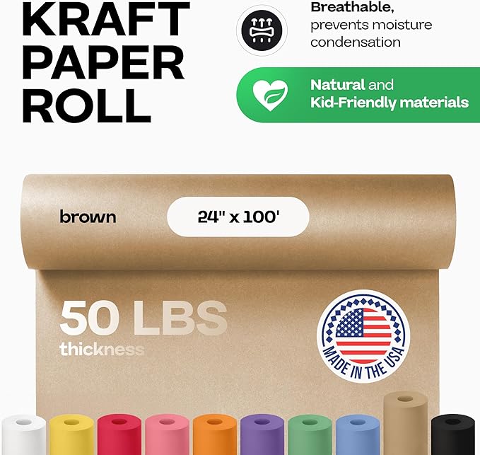Brown Paper Roll 24" x 1200" (100 feet) - USA-Made Thick Kraft Paper Roll 50lb Thickness for Packing, Moving, Shipping & Crafts/Arts - 100% Recycled Natural Craft Wrapping Material by IDL Packaging